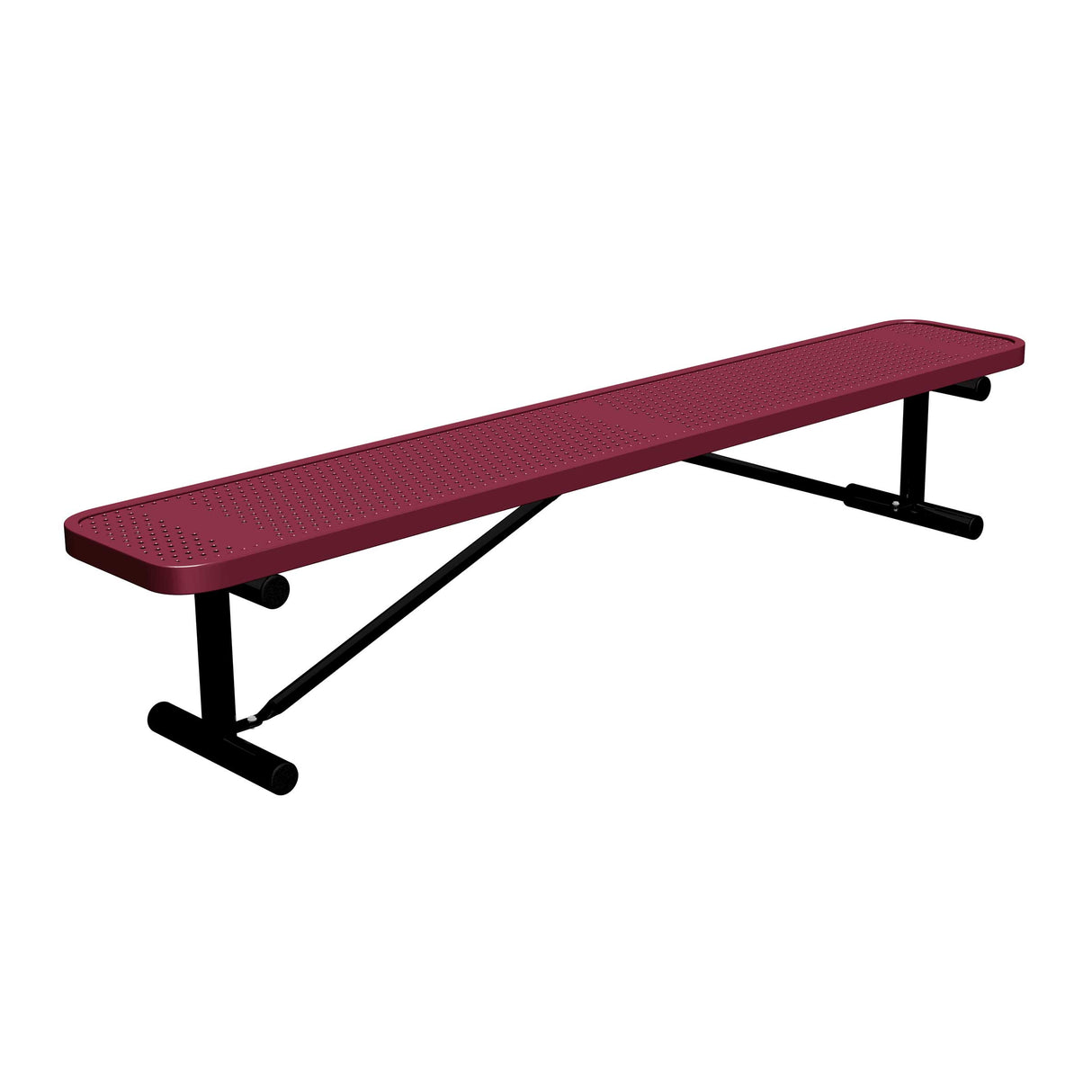 8 ft perforated portable mount players bench 15" wide with burgundy seat and black powder-coated legs