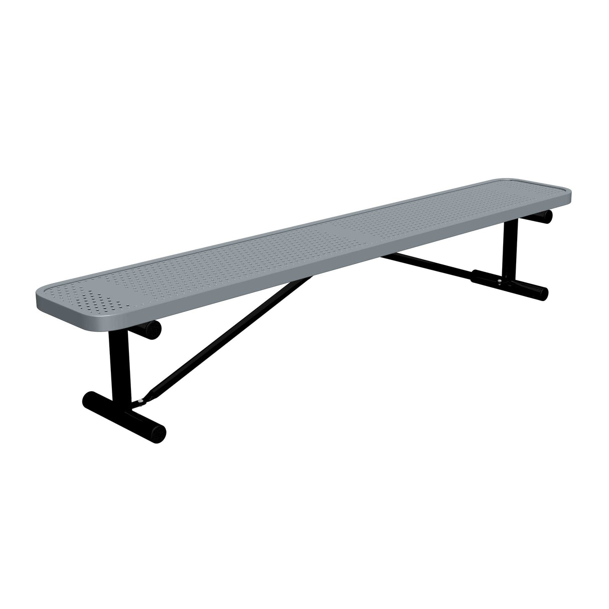 8 ft perforated portable mount players bench 15" wide with gray seat and black powder-coated legs
