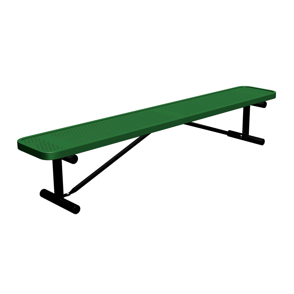 8 ft perforated portable mount players bench 15" wide with green seat and black powder-coated legs