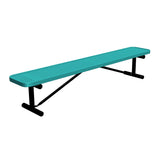 8 ft perforated portable mount players bench 15" wide with teal seat and black powder-coated legs