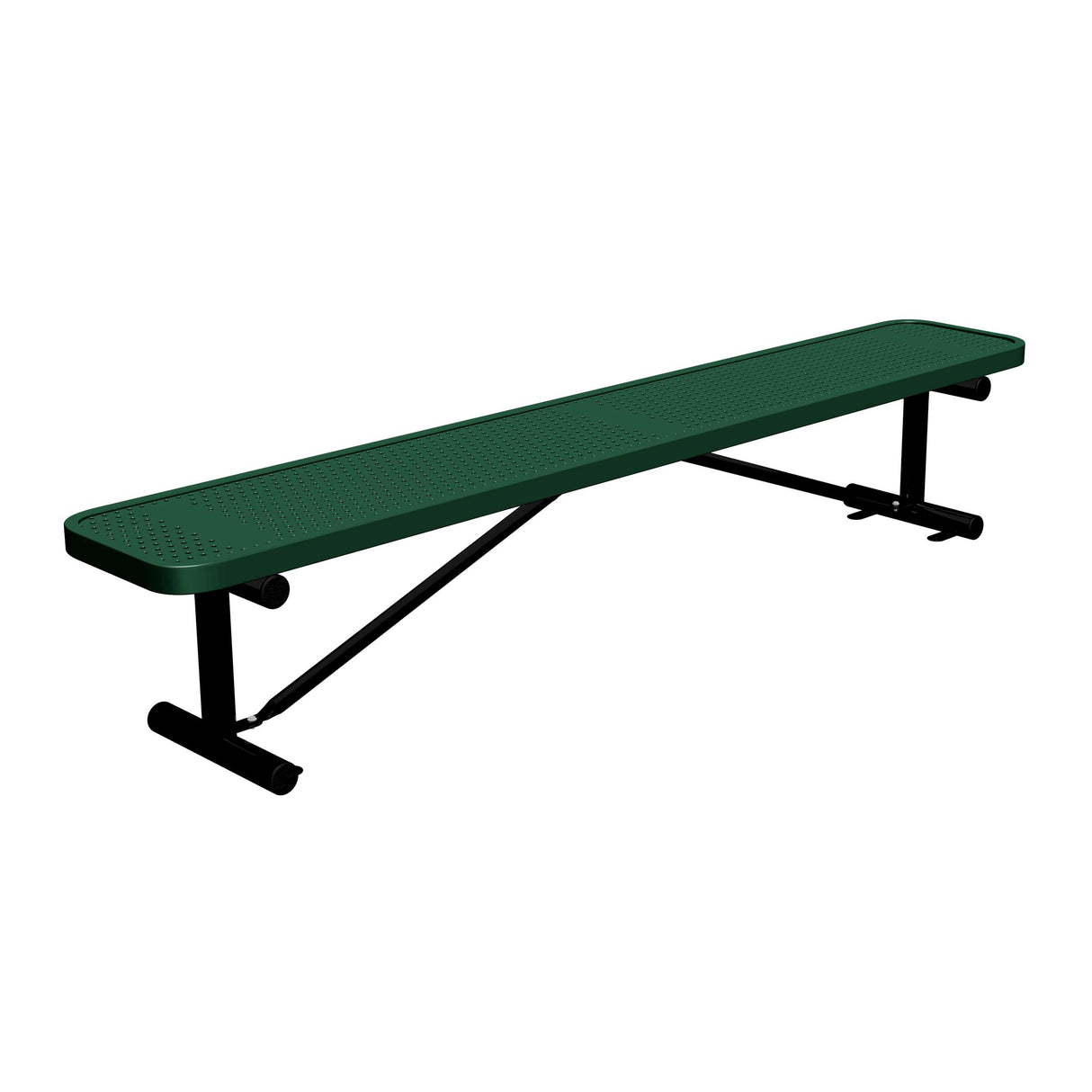 8 ft perforated surface mount players bench 15" wide with black green seat and black powder-coated legs