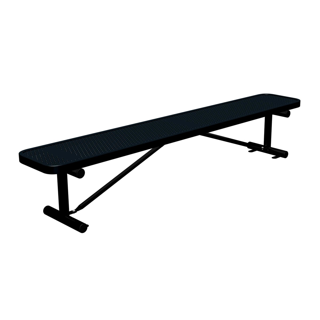 8 ft perforated surface mount players bench 15" wide with black seat and black powder-coated legs