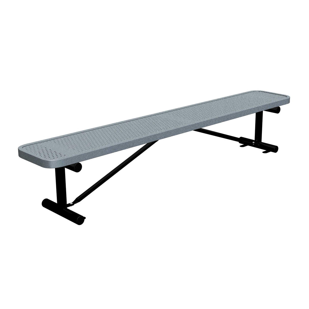 8 ft perforated surface mount players bench 15" wide with granite seat and black powder-coated legs