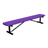 8 ft perforated surface mount players bench 15" wide with purple seat and black powder-coated legs