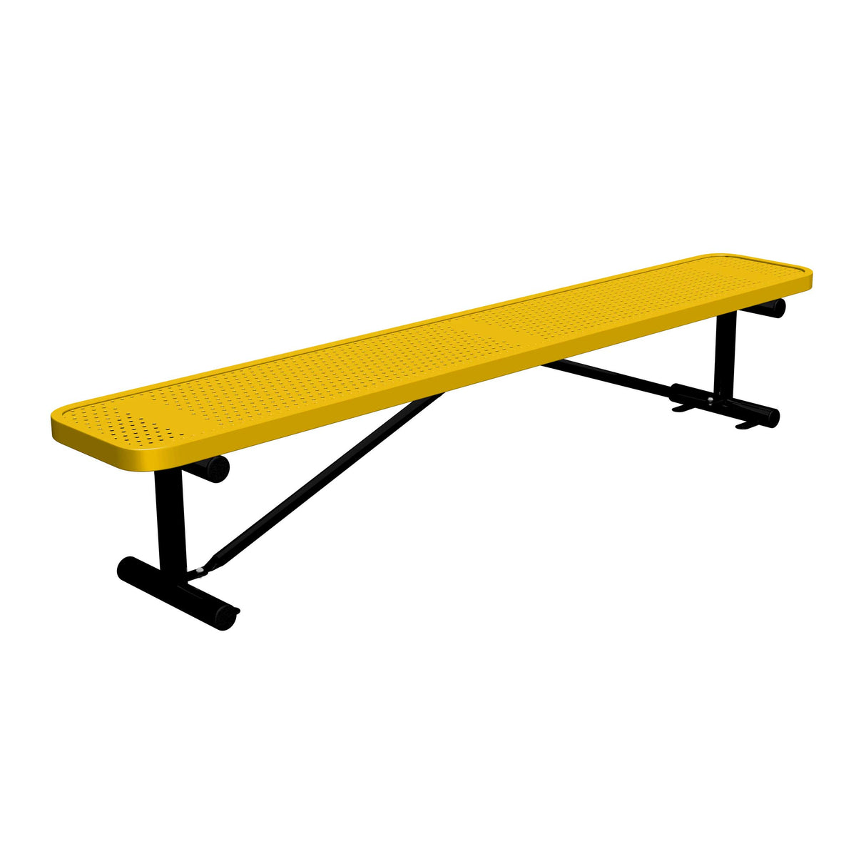 8 ft perforated surface mount players bench 15" wide with yellow seat and black powder-coated legs