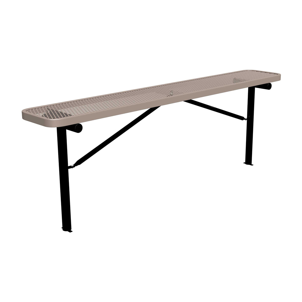 8 ft expanded metal in-ground mount players bench 15" wide with beige seat and black powder-coated legs