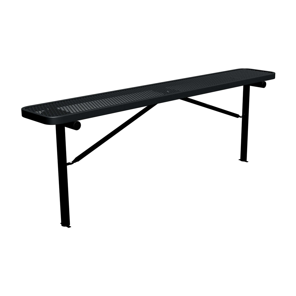 8 ft expanded metal in-ground mount players bench 15" wide with black seat and black powder-coated legs