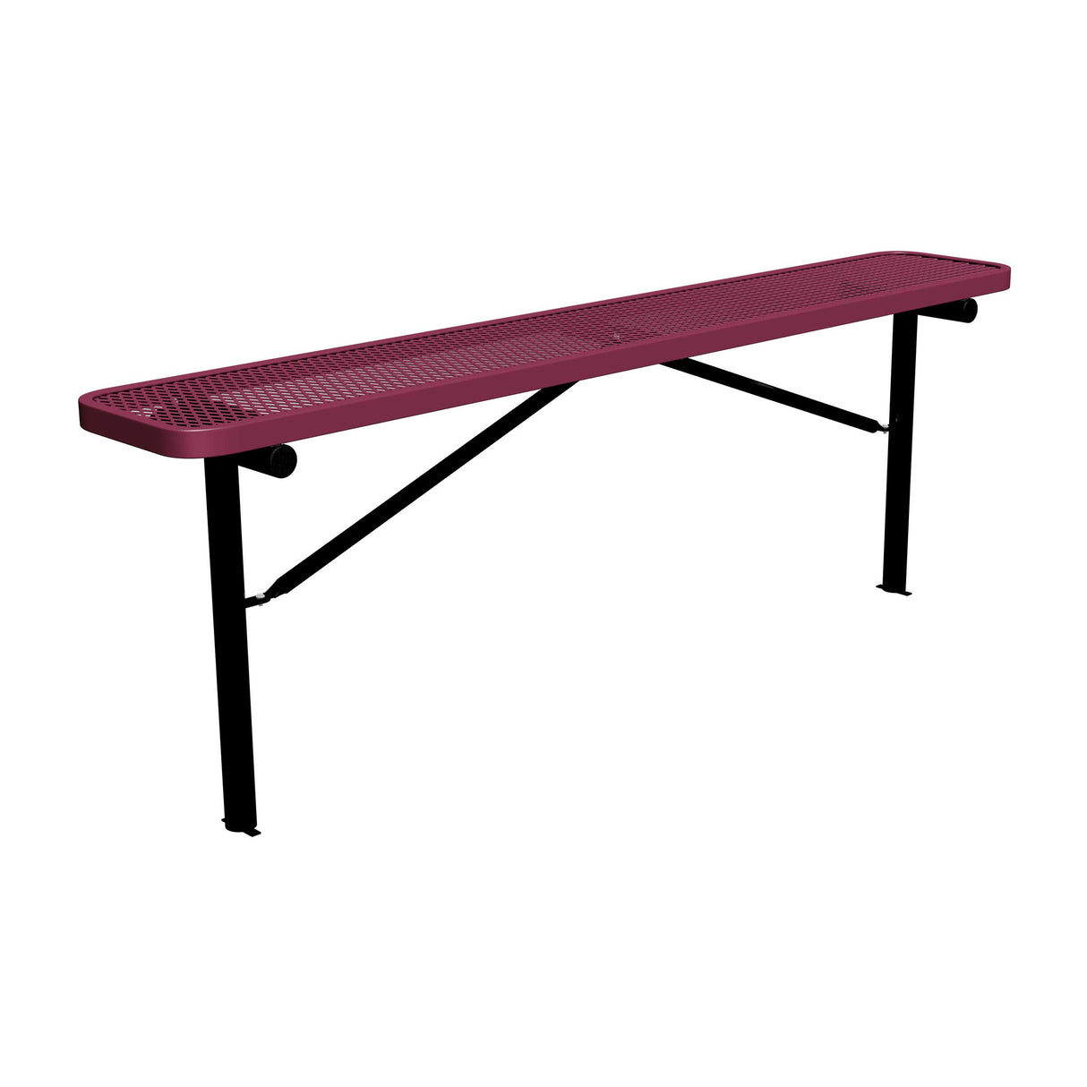 8 ft expanded metal in-ground mount players bench 15" wide with burgundy seat and black powder-coated legs