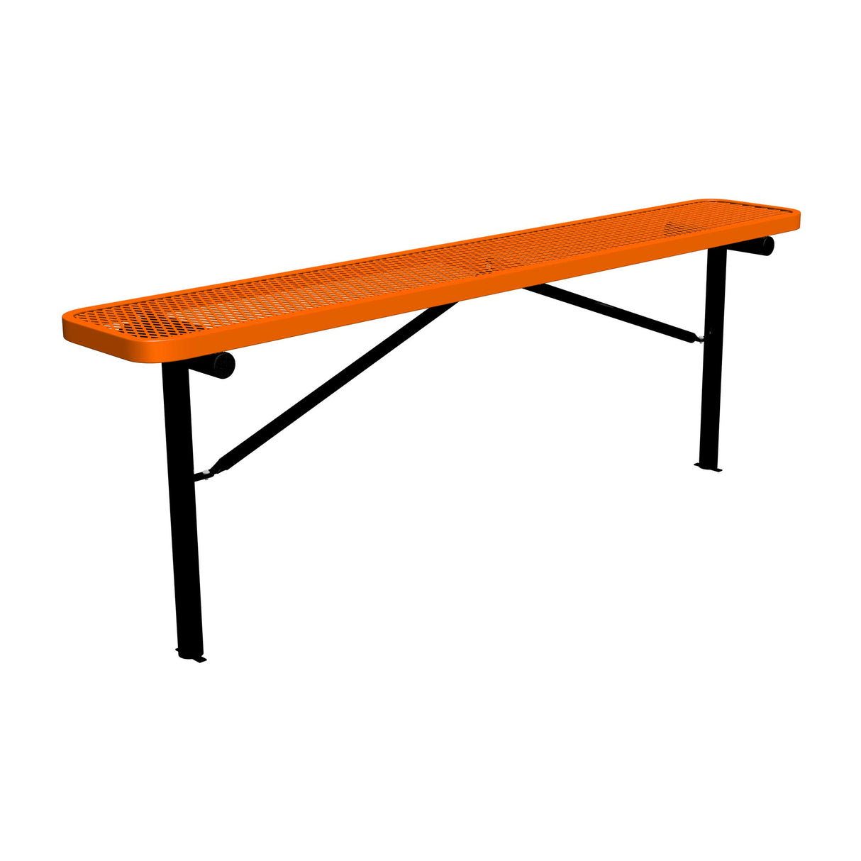 8 ft expanded metal in-ground mount players bench 15" wide with orange seat and black powder-coated legs