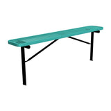 8 ft expanded metal in-ground mount players bench 15" wide with teal seat and black powder-coated legs