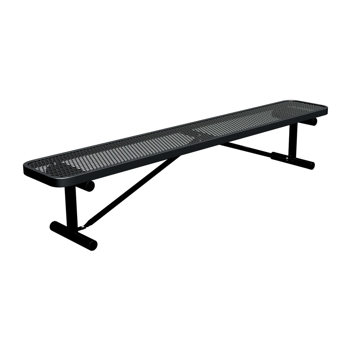 8 ft expanded metal portable mount players bench 15" wide with black seat and black powder-coated legs