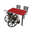 LCH-42S2442-WC 2-seat 24 inch by 42 inch covey cluster seat apple red top with dusk fiberglass top and seats with room for wheelchair to sit in ADA open spot