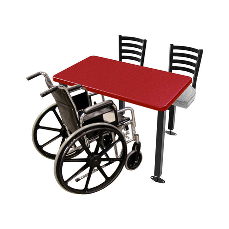LCH-42S2442-WC 2-seat 24 inch by 42 inch covey cluster seat apple red top with dusk fiberglass top and seats with room for wheelchair to sit in ADA open spot
