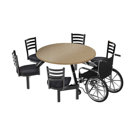 LCH-5S48RD-WC 5-seat 48 inch round covey cluster seat cappucino fiberglass top with obsidian fiberglass seats with space for wheelchair at table table