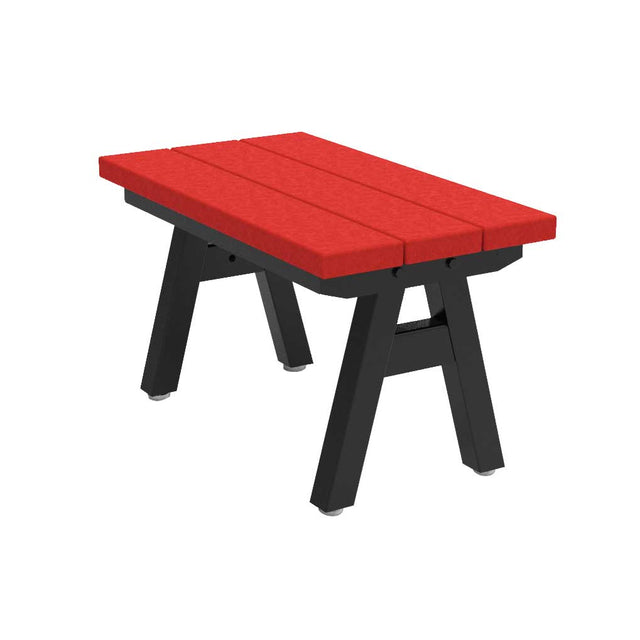 centra 30" bench red recycled poly plastic planks on black frame