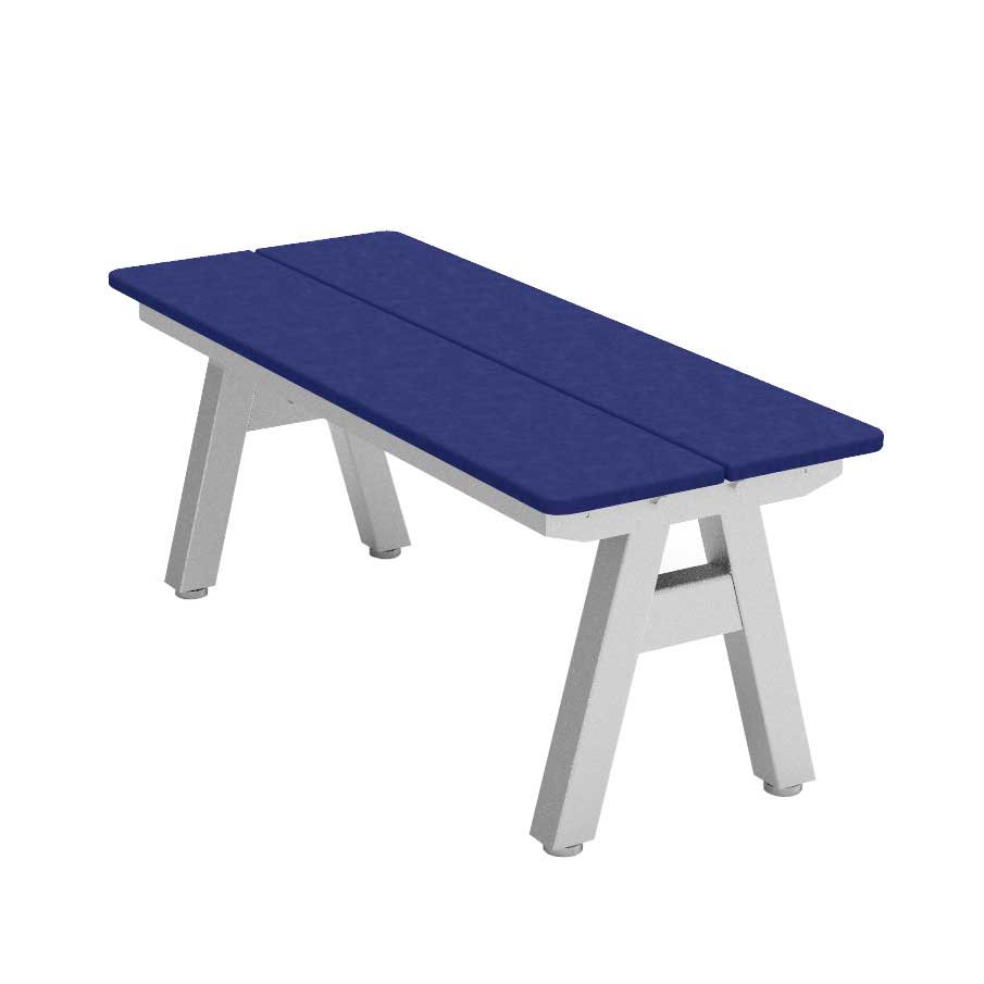 centra 30" bench blue multi-board recycled plastic planks on silver frame