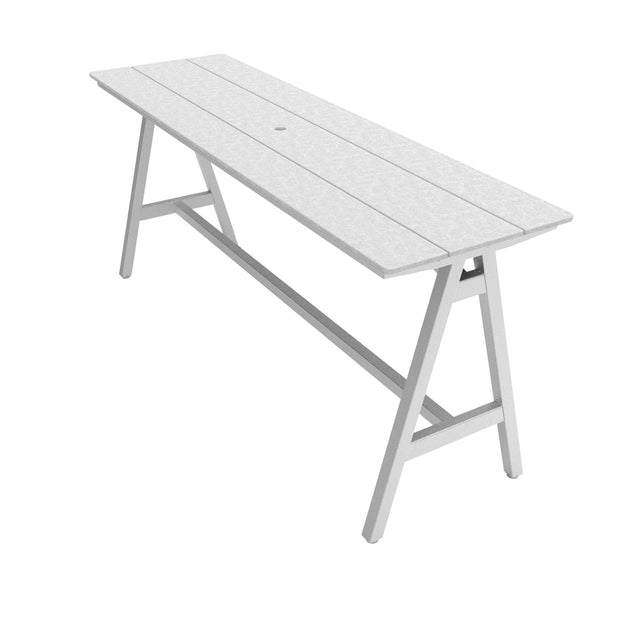 centra table 8 ft bright white multi-board planks on silver frame 42" high