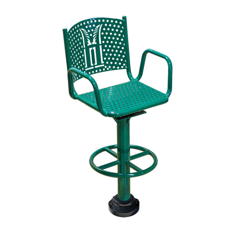 Green personalized swivel bar chair with footrail yard goats logo