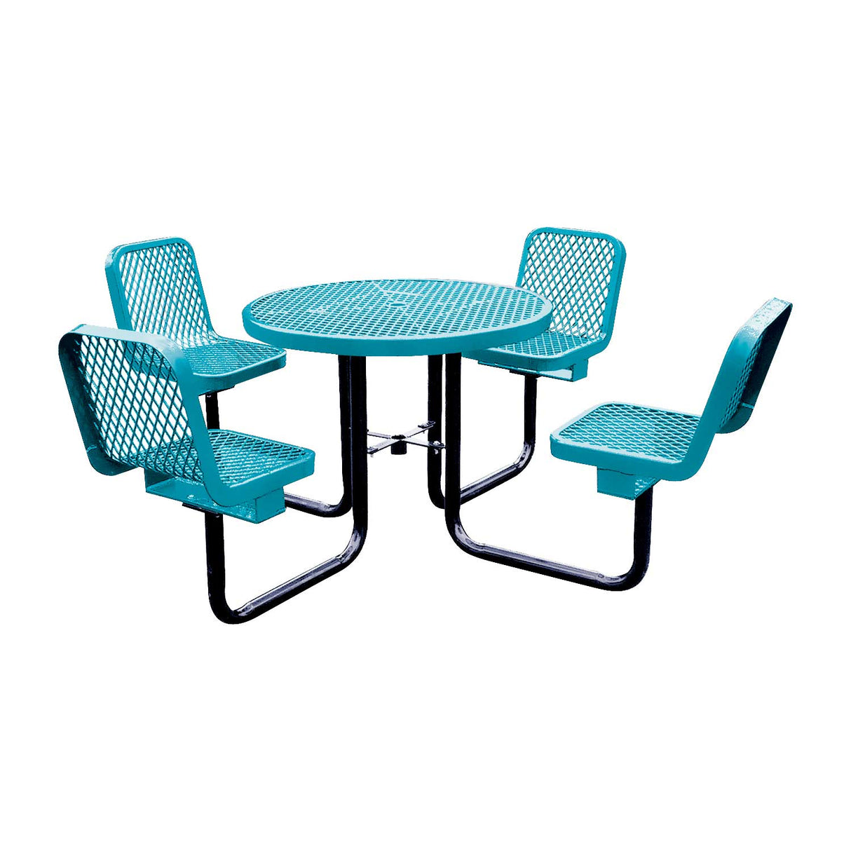 round expanded table with 4 attached seats