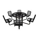 R466SSM 46" round table w/6 attached chairs - black