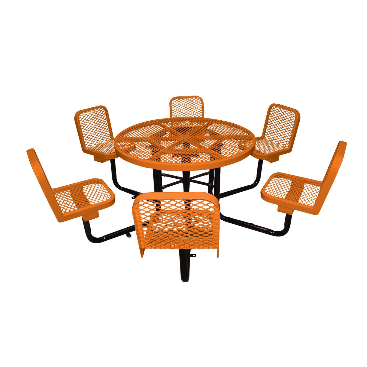 R466SSM 46" round table w/6 attached chairs - orange