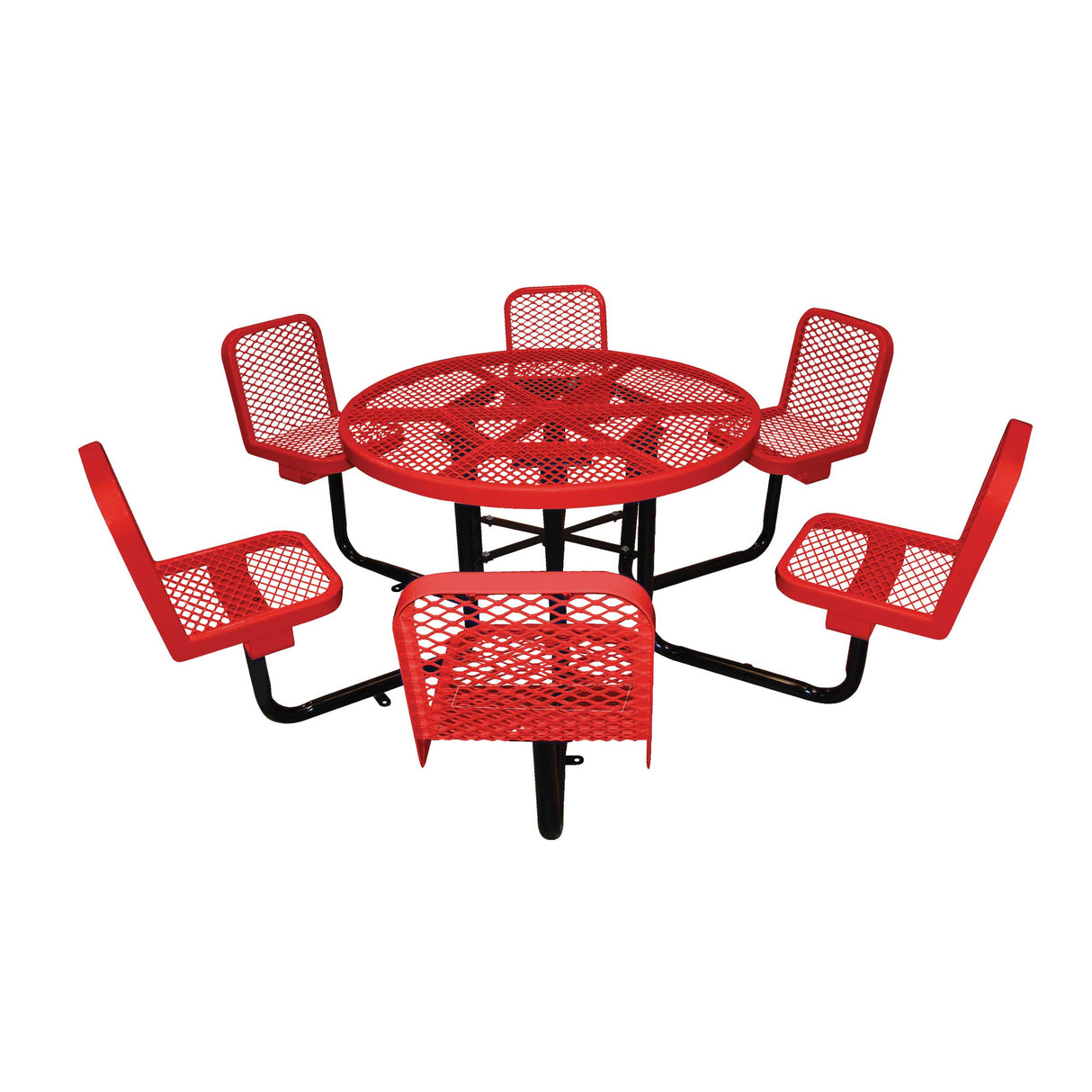 R466SSM 46" round table w/6 attached chairs - red