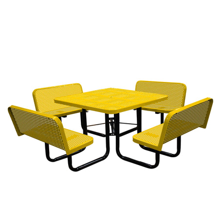 S46WCP-PERF 46" Square perforated table with 4 bench seats - yellow