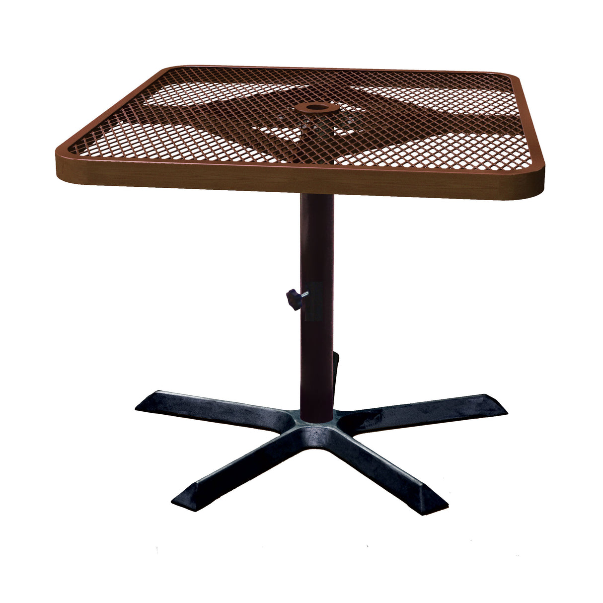 brown square expanded pedestal table with 5-point base