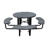 46" in-ground round table in dark gray perforated seats and tops