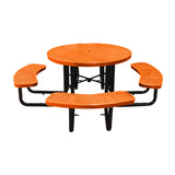 46" in-ground round table in orange perforated seats and tops