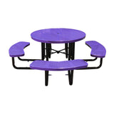 46" in-ground round table in purple perforated seats and tops