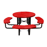 46" in-ground round table in red perforated seats and tops