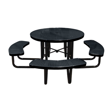 46" portable round table in black perforated seats and tops