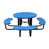 46" portable round table in blue perforated seats and tops