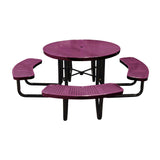 46" portable round table in burgundy perforated seats and tops