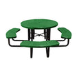 46" portable round table in green perforated seats and tops