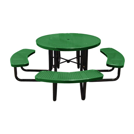 46" portable round table in green perforated seats and tops