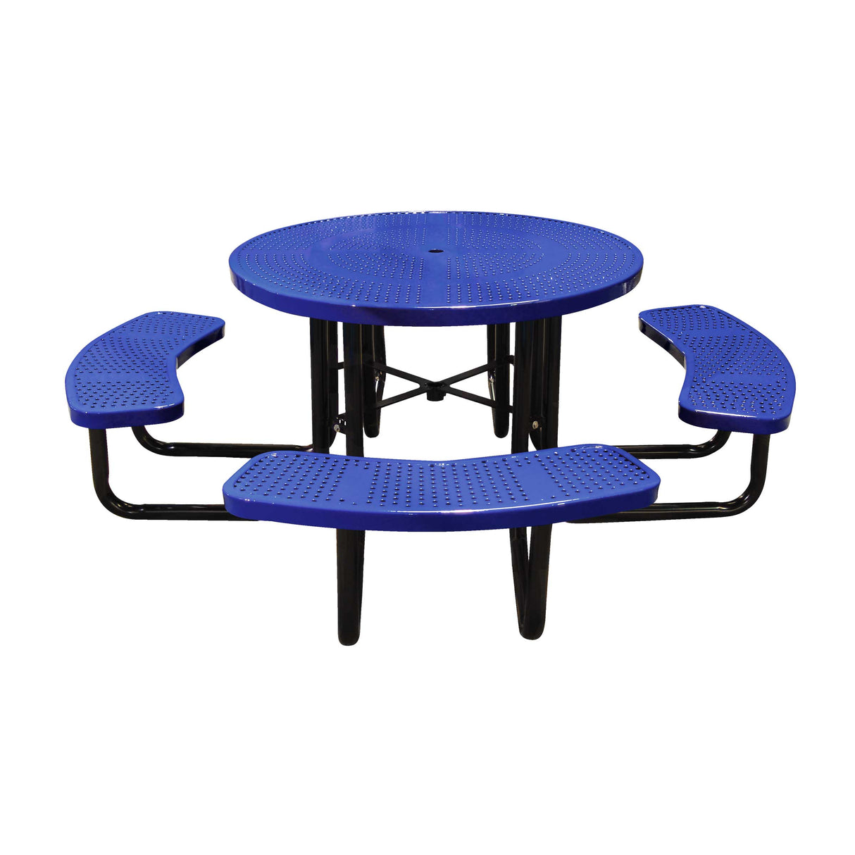 46" portable round table in navy perforated seats and tops