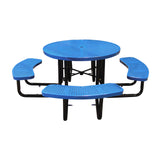 46" surface mount round table in blue perforated seats and tops