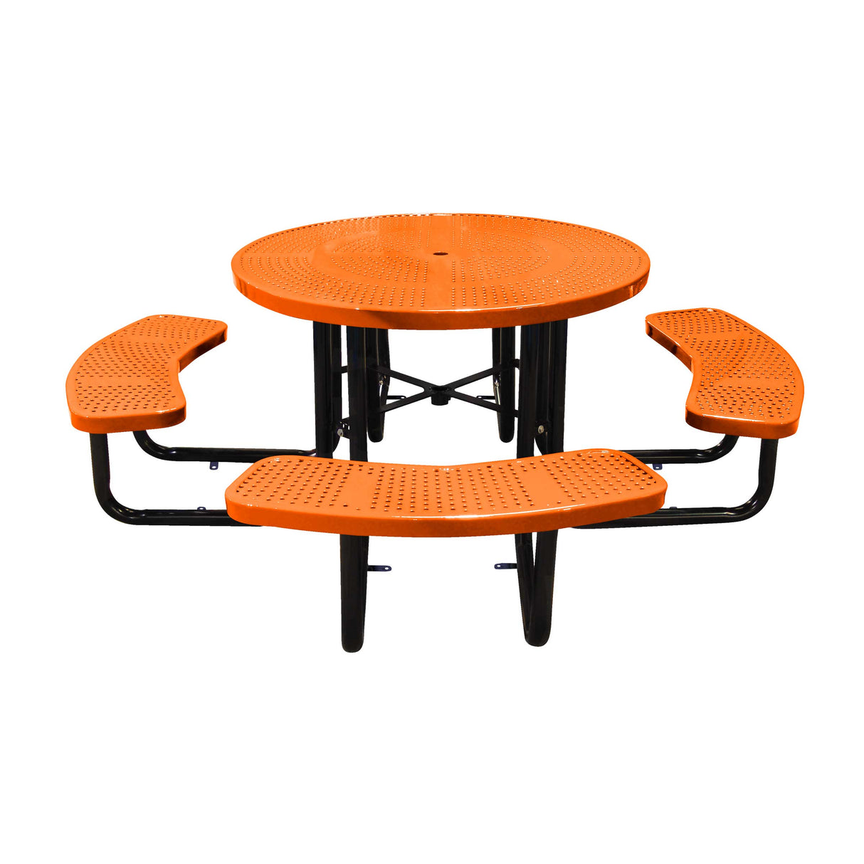 46" surface mount round table in orange perforated seats and tops