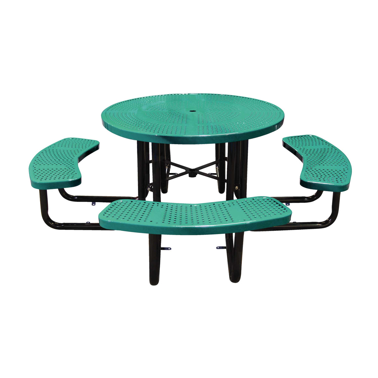 46" surface mount round table in teal perforated seats and tops