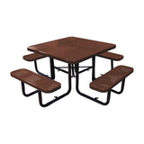 46" in-ground ADA square table in brown perforated seats and tops