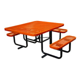 46" x 55" portable ADA table with seats in orange expanded metal