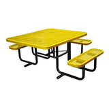 46" x 55" portable ADA table with seats in yellow expanded metal
