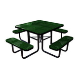 46" portable ADA square table in black green perforated seats and tops