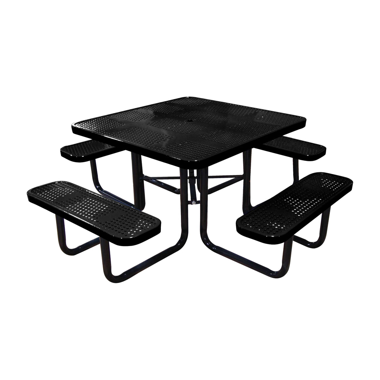46" portable ADA square table in black perforated seats and tops