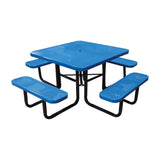 46" portable ADA square table in blue perforated seats and tops