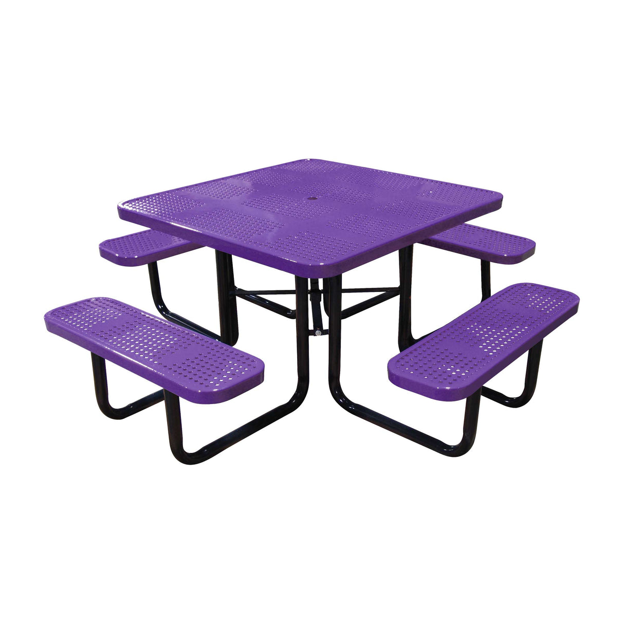46" portable ADA square table in purple perforated seats and tops