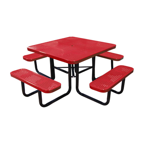 46" portable ADA square table in red perforated seats and tops