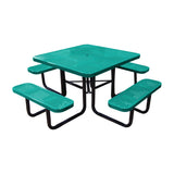 46" portable ADA square table in teal perforated seats and tops